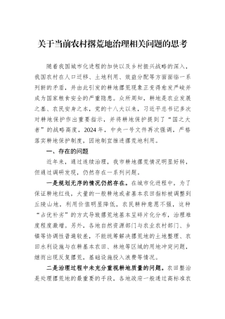 关于当前农村撂荒地治理相关问题的思考