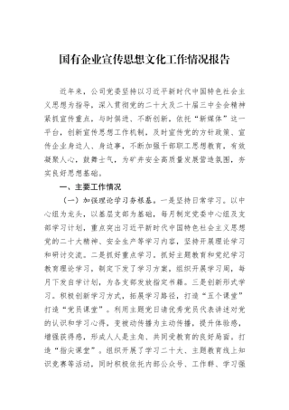 国有企业宣传思想文化工作情况报告