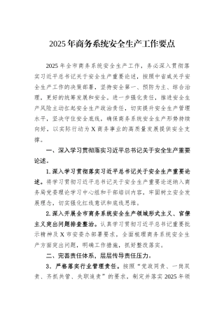 2025年商务系统安全生产工作要点