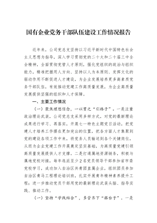 国有企业党务干部队伍建设工作情况报告