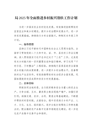 局2025年全面推进乡村振兴帮扶工作计划