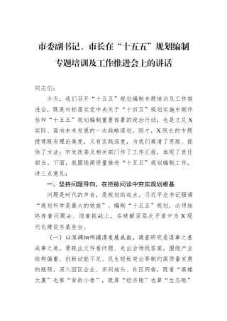 市委副书记、市长在“十五五”规划编制专题培训及工作推进会上的讲话