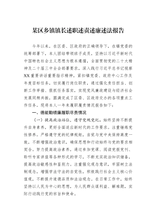 某区乡镇镇长述职述责述廉述法报告.docx