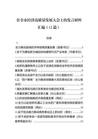 在全市经济高质量发展大会上的发言材料汇编（12篇）.docx