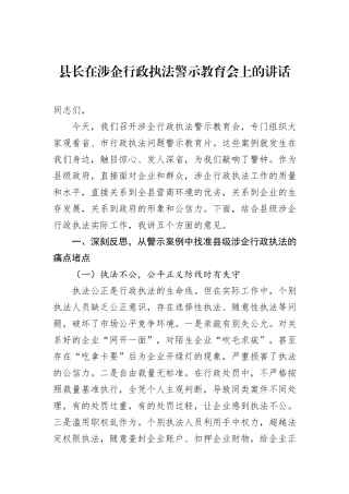 县长在涉企行政执法警示教育会上的讲话.docx