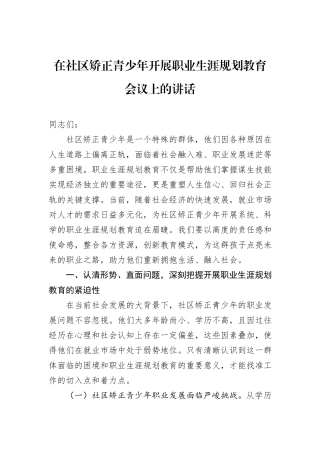 在社区矫正青少年开展职业生涯规划教育会议上的讲话.docx