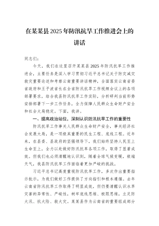 在某某县2025年防汛抗旱工作推进会上的讲话.docx