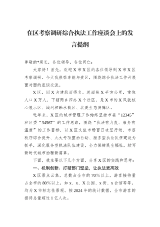 在区考察调研综合执法工作座谈会上的发言提纲.docx