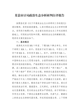 某县审计局政治生态分析研判自评报告.docx