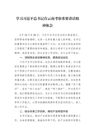 学习习近平总书记在云南考察重要讲话精神体会.docx