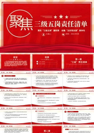 2022机关党建“三级五岗”责任清单PPT红色创意落实三级五岗履职责创建五好党支部勇争先党课.pptx