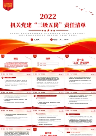 2022机关党建“三级五岗”责任清单PPT红色简洁任务清单化方式推动落实机关党建主体责任党课课件.pptx