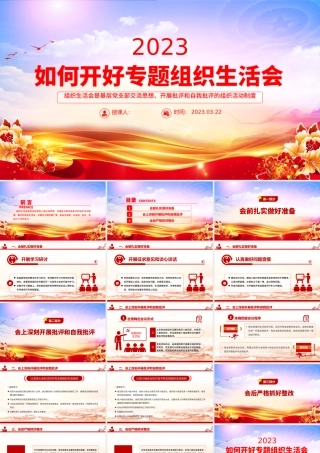 2023年如何召开专题组织生活会PPT精美大气基层党组织党支部组织生活会模板.pptx