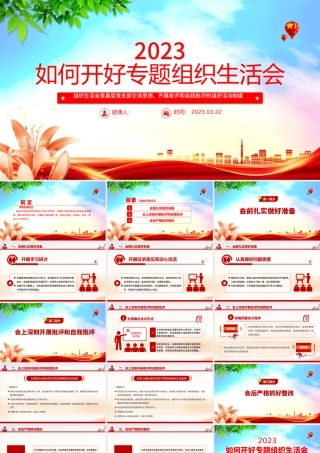 2023如何召开专题组织生活会PPT简洁党政风基层党组织党支部组织生活会模板.pptx