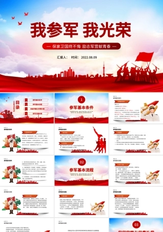 2022我参军我光荣PPT红色党政风征兵宣传知识讲座专题课件模板.pptx