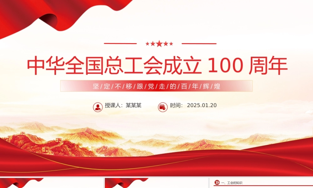 精美简洁中华全国总工会成立100周年PPT微党课.pptx