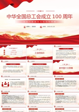 精美简洁中华全国总工会成立100周年PPT微党课.pptx