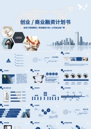 2019蓝色商业融资计划PPT模板.pptx