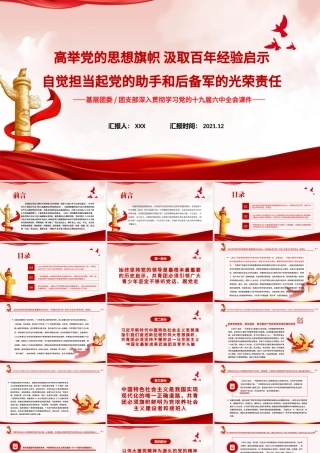 高举党的思想旗帜汲取百年经验启示PPT红色创意自觉担当起党的助手和后备军的光荣责任共青团团课课件.pptx