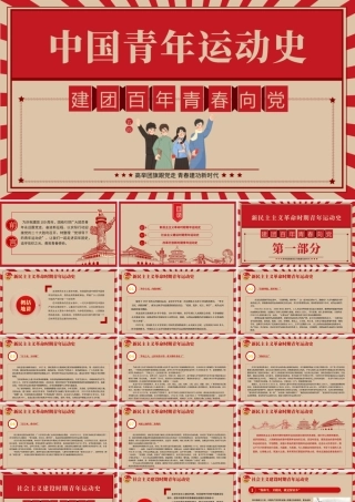 中国青年运动史PPT红色复古风建团百年青春向党弘扬五四精神挥洒热血青春专题团课.pptx