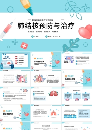 2023肺结核预防与治疗PPT简约扁平插画风肺结核肺病医疗知识讲座课件模板.pptx