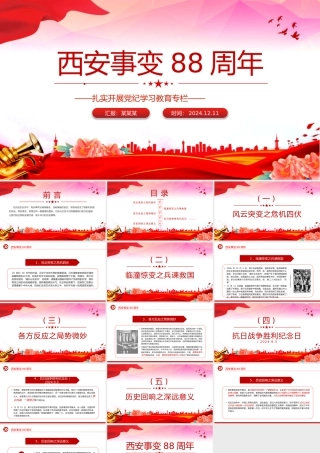 精美简洁西安事变88周年PPT铭记历史吾辈自强主题课件.pptx