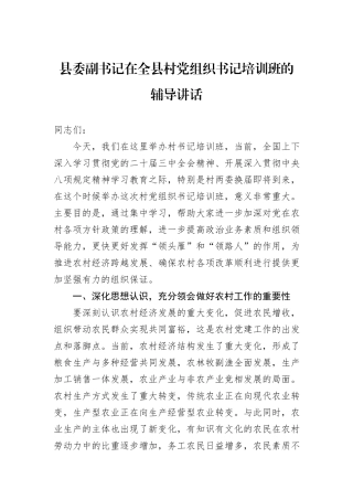 县委副书记在全县村党组织书记培训班的辅导讲话.docx
