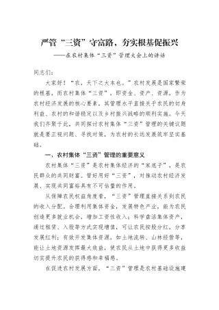 在农村集体“三资”管理大会上的讲话.docx