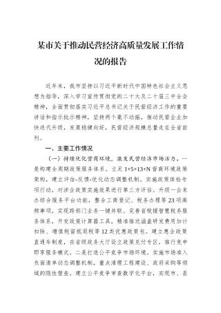 某市关于推动民营经济高质量发展工作情况的报告.docx
