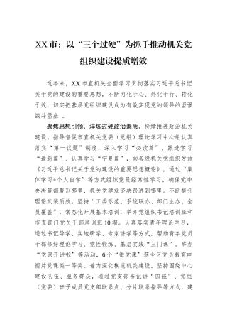 XX市：以“三个过硬”为抓手推动机关党组织建设提质增效.docx