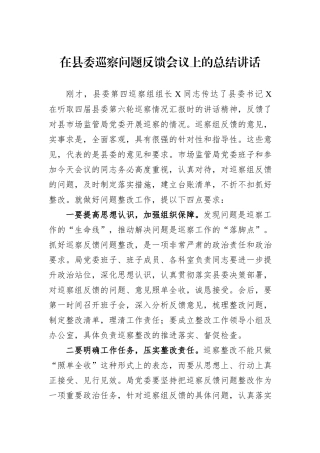 在县委巡察问题反馈会议上的总结讲话.docx