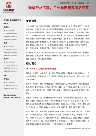 工业硅月报：硅料价格下跌，工业硅期货探涨后回落-20240107-华泰期货-19页.pdf