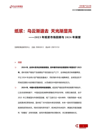 2023年纸浆市场回顾与2024年展望：纸浆：乌云渐退去 天光渐显亮-20240109-方正中期期货-28页.pdf