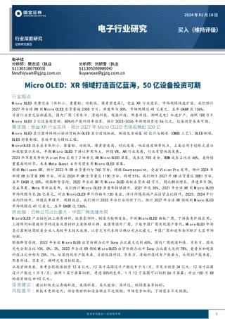 电子行业研究：Micro OLED：XR领域打造百亿蓝海，50亿设备投资可期-20240118-国金证券-28页.pdf