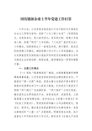 国有能源企业上半年党建工作打算.docx