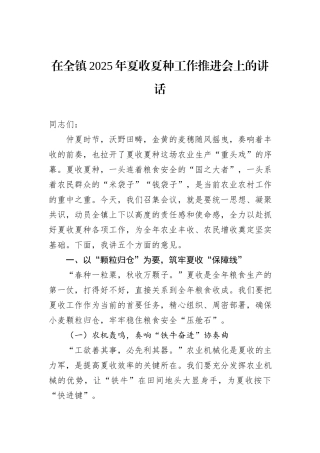 在全镇2025年夏收夏种工作推进会上的讲话.docx