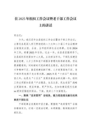 在2025年组织工作会议暨老干部工作会议上的讲话.docx