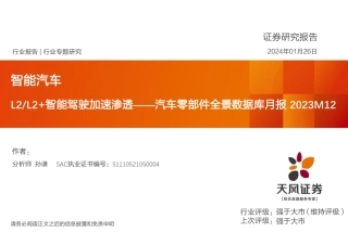 汽车零部件全景数据库月报2023M12：L2 L2+智能驾驶加速渗透-20240126-天风证券-43页.pdf