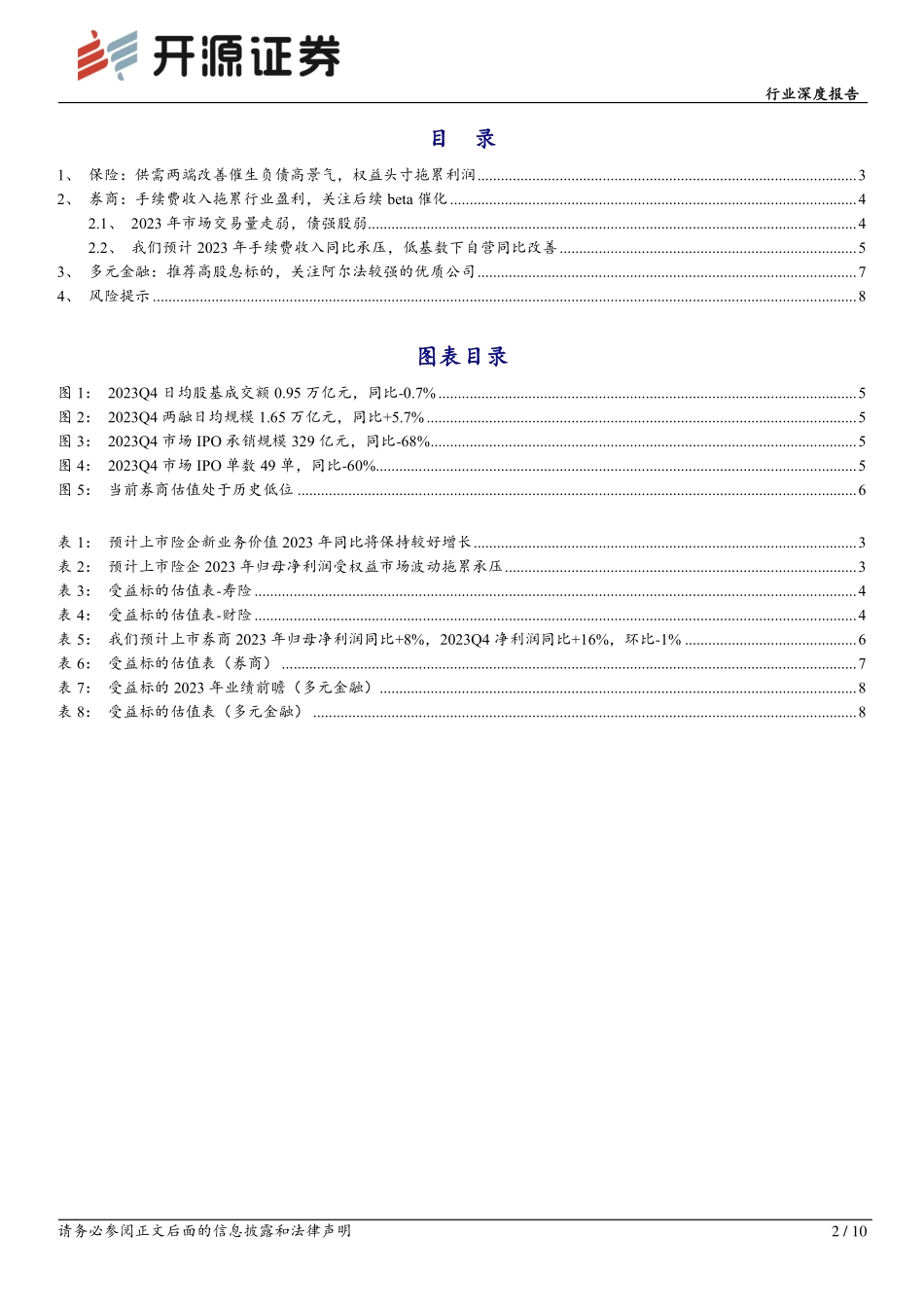 非银金融行业2023年报业绩前瞻：保险NBV高景气，手续费收入拖累券商盈利-20240119-开源证券-10页.pdf_第2页