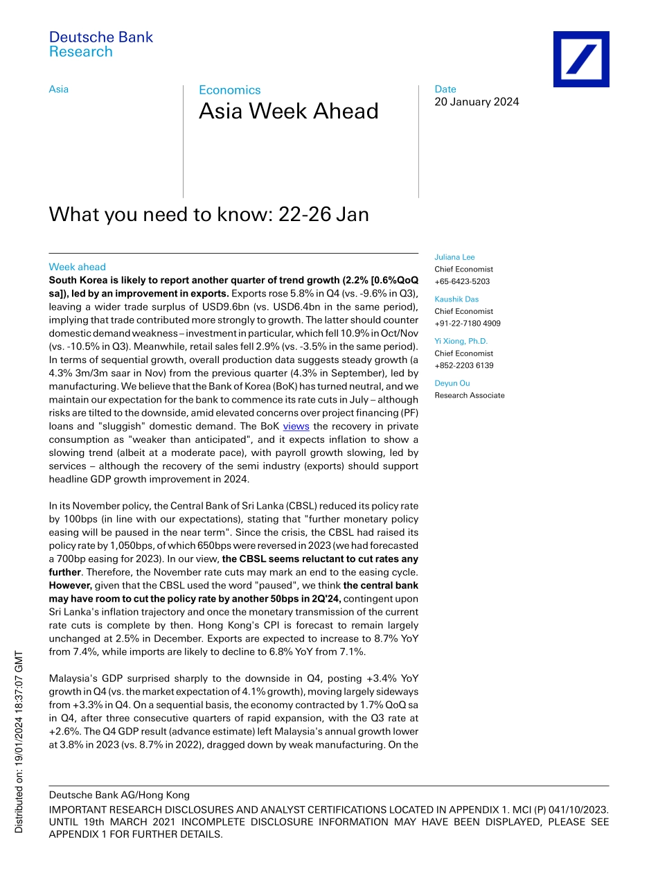 Deutsche Bank-Asia Week Ahead What you need to know 22-26 Jan-106038662.pdf_第1页