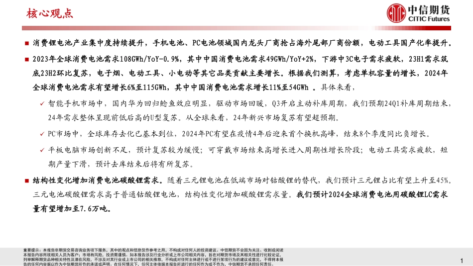 碳酸锂下游系列报告六：2023年消费电池市场分析与2024年展望-20240201-中信期货-26页.pdf_第2页