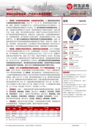 氢能月刊（24.01）：绿氢补贴纷来沓至，产业步入黄金发展期-20240128-民生证券-22页.pdf