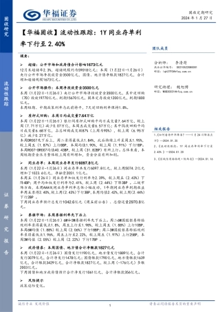 【华福固收】流动性跟踪：1Y同业存单利率下行至2.40%-20240127-华福证券-12页.pdf