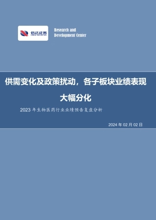 2023年生物医药行业业绩预告复盘分析：供需变化及政策扰动，各子板块业绩表现大幅分化-20240202-信达证券-18页.pdf