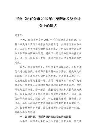市委书记在全市2025年污染防治攻坚推进会上的讲话.docx