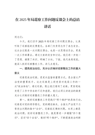 在2025年局巡察工作问题反馈会上的总结讲话.docx