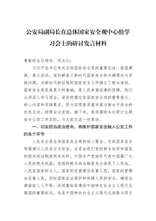 公安局副局长在总体国家安全观中心组学习会上的研讨发言材料.docx