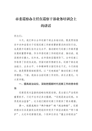 市委巡察办主任在巡察干部业务培训会上的讲话.docx