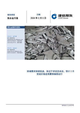 铁合金月报：终端需求持续低迷，供过于求状态未改，预计2月双硅价格或将震荡偏弱运行-20240205-建信期货-18页.pdf
