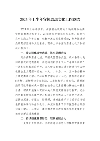 2025年上半年宣传思想文化工作总结.docx
